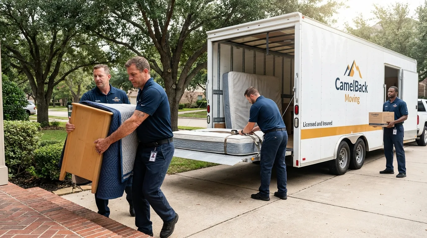 Crew loading residential truck for cross-state move from Oregon, OH