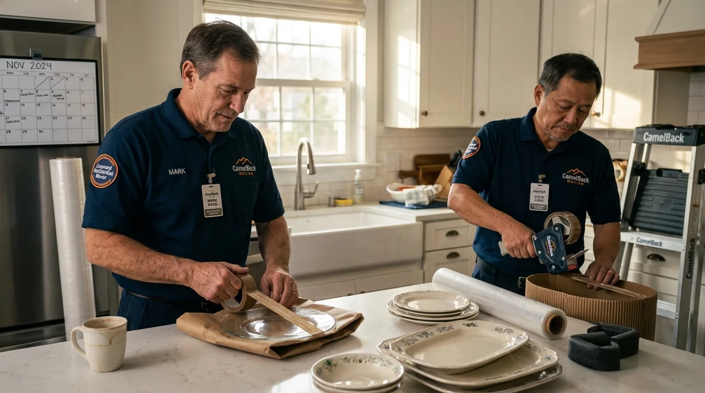 Professional crew packing kitchen dishware in Oregon, OH